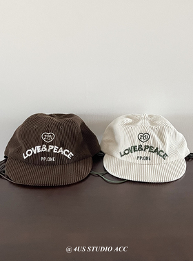 早秋新款灯芯绒平檐鸭舌帽女韩国ig博主同款小众抽绳棒球帽显脸小