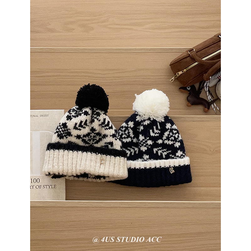 复古费尔岛风加绒加厚毛线帽