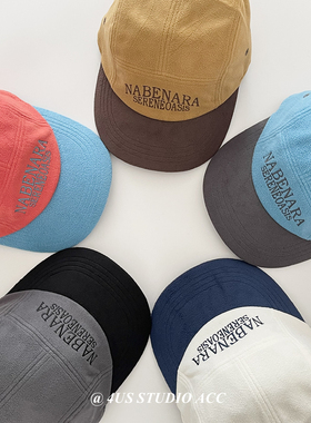 日系复古小众撞色五片帽男女秋冬新款摇粒绒平檐鸭舌帽软顶棒球帽