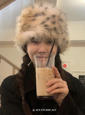 小众高级感豹纹仿皮草毛绒渔夫帽fever同款冬季加厚保暖灯罩帽女