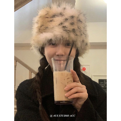 小众高级感豹纹仿皮草毛绒渔夫帽