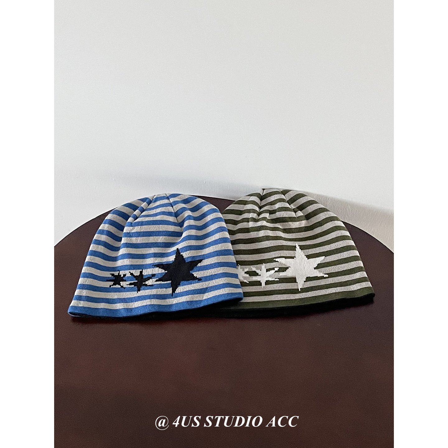 韩系复古条纹五星针织冷帽