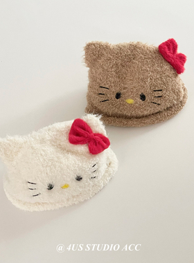 秋冬新款加厚保暖kt猫咪卡通毛绒针织帽日系甜美百搭护耳毛线帽女