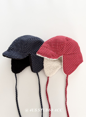 韩国ig博主同款可爱波点毛绒雷锋帽女冬季保暖加厚护耳系带飞行帽