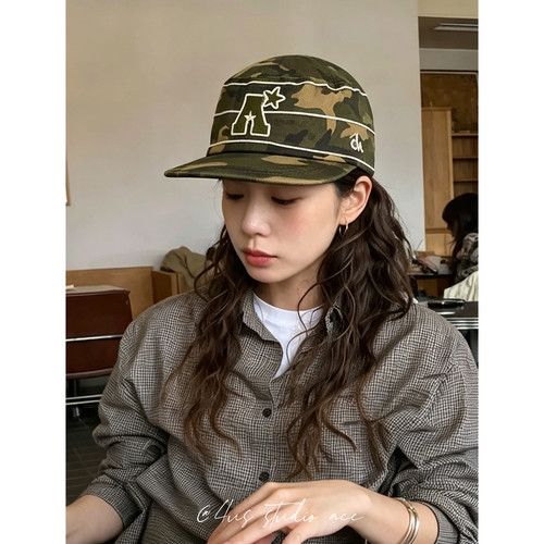 ig博主同款A字母刺绣迷彩棒球帽