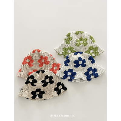 棉线手工勾织花朵渔夫帽