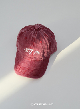 韩版ins水洗刺绣棒球帽子女美式复古做旧鸭舌帽夏季遮阳帽显脸小