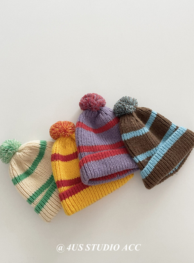 韩国小众设计师款撞色条纹毛线帽女秋冬街头潮牌凹造型针织冷帽潮