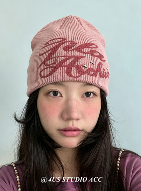 y2k铆钉五角星印花针织帽