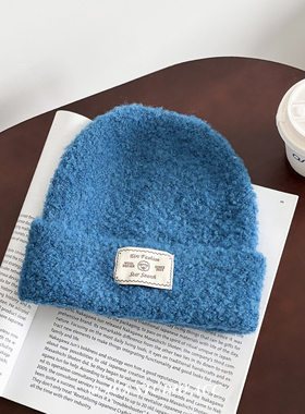 韩版贴布针织帽子女秋冬季保暖加厚大头围毛线帽显脸小冷帽套头帽