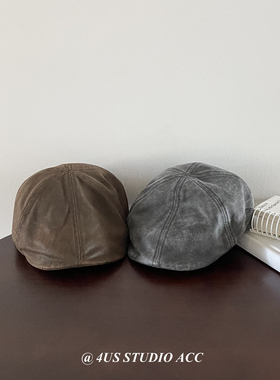 早秋新款氛围感复古老钱风做旧擦皮前进帽女显脸小画家帽报童帽潮