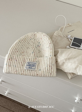 毛线帽女秋冬季大头围彩色点点韩版针织帽显脸小冷帽套头帽子潮