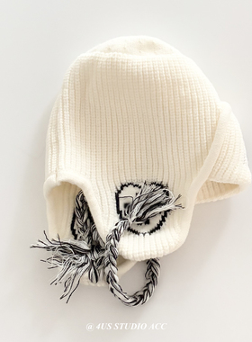针织雷锋帽女韩版秋冬新款百搭白色护耳毛线帽显脸小保暖针织帽子