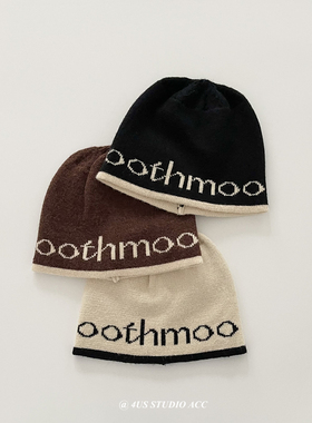 韩国小众设计师款字母提花针织冷帽女显脸小秋冬季护耳毛线帽男潮