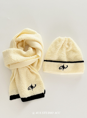 吸吸同款白色帽子围巾女冬季新款加厚针织毛线帽显脸小氛围感围脖