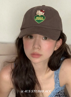 fever同款kt猫刺绣棒球帽女ins复古四季百搭出游显脸小遮阳鸭舌帽