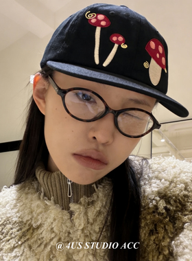 韩国ig博主同款蘑菇刺绣棒球帽女个性小众平檐软顶鸭舌帽显脸小