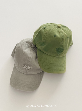 日系复古水洗做旧棒球帽女韩版软顶刺绣字母情侣遮阳鸭舌帽显脸小