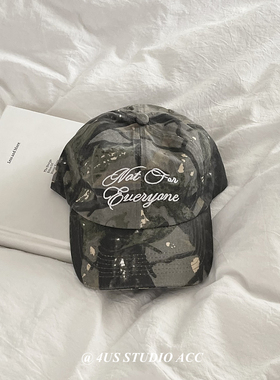 美式复古迷彩鸭舌帽女四季百搭软顶街头潮牌刺绣字母棒球帽显脸小