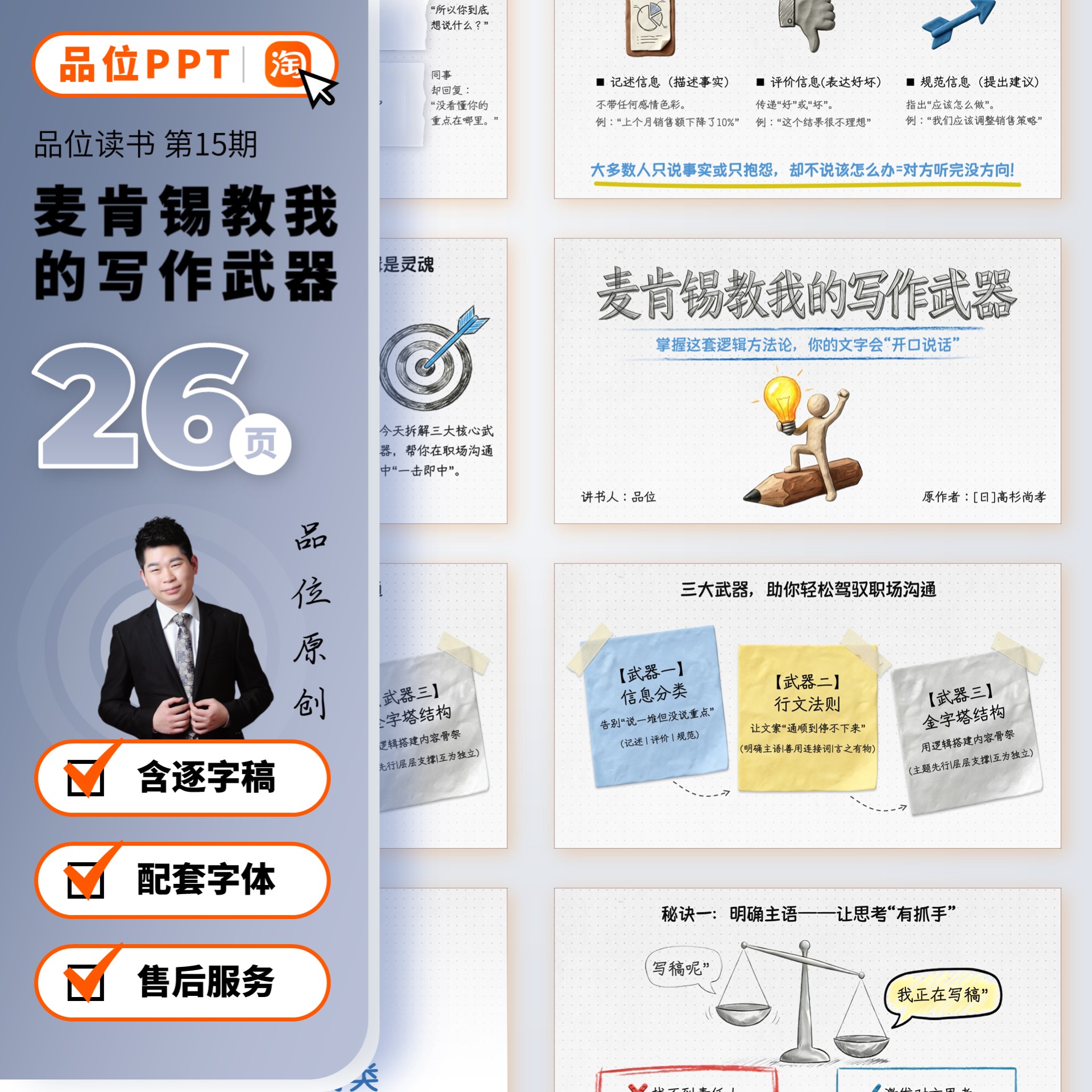 【ds15】26页读书笔记ppt：麦肯锡教我的写作武器品位PPT读书分享