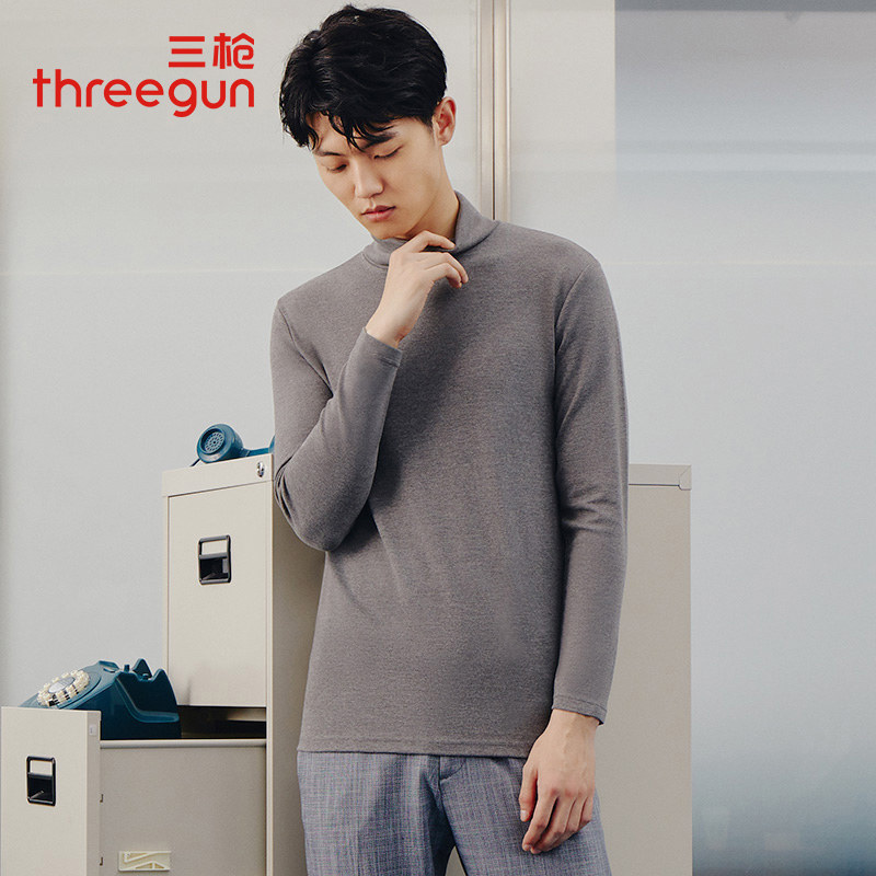 세군 보온 베이스 레이어 남성 가을 겨울 부드러운 촘촘한 면 두 옷깃 긴팔 면 스웨터 남성 단색 터틀넥 탑