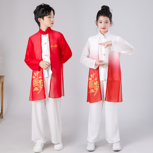 儿童武术表演中小学生功夫扇八段锦少年中国说古筝演出少儿太极服