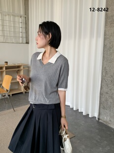 2026春季新款翻领短袖针织衫女宽松显瘦百搭气质毛衣薄外套上衣女