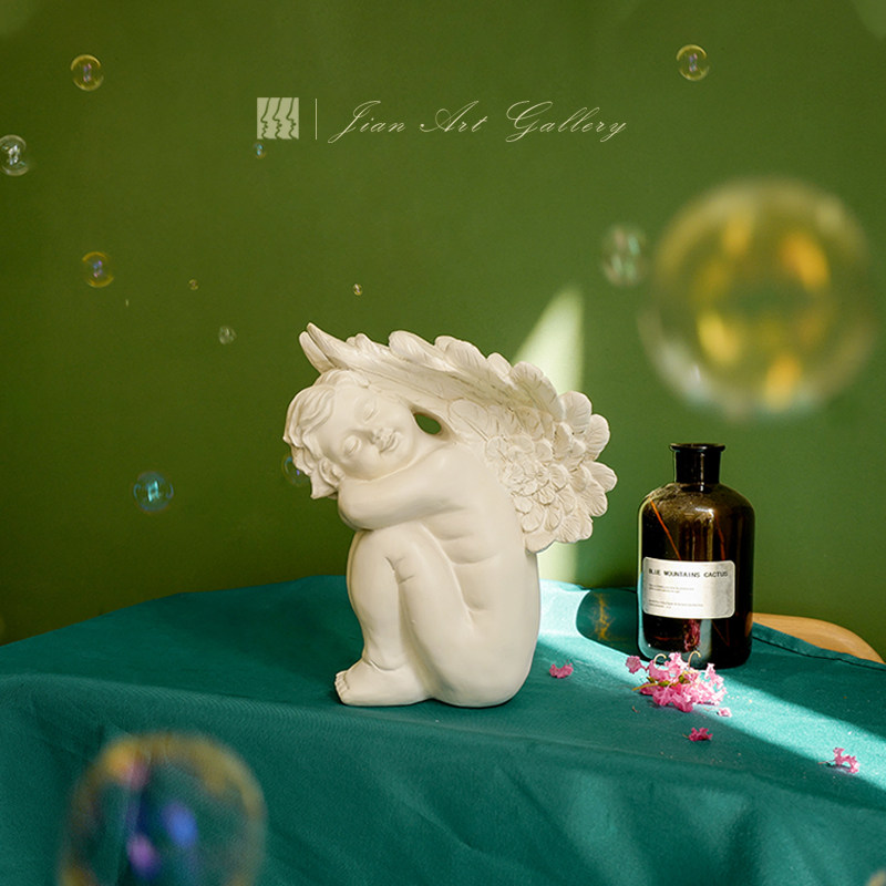 法式小天使欧式复古雕塑北欧客厅卧室摆件花园装饰品胖丘比特雕像