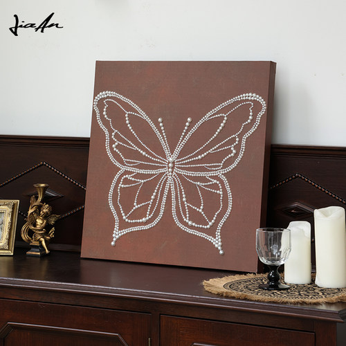 加安加丽中古风立体蝴蝶客厅装饰画卧室复古手工珍珠diy法式挂画