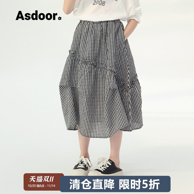 艾上朵女童半身裙2025春夏新款中大童洋气格子裙儿童女孩A字裙子