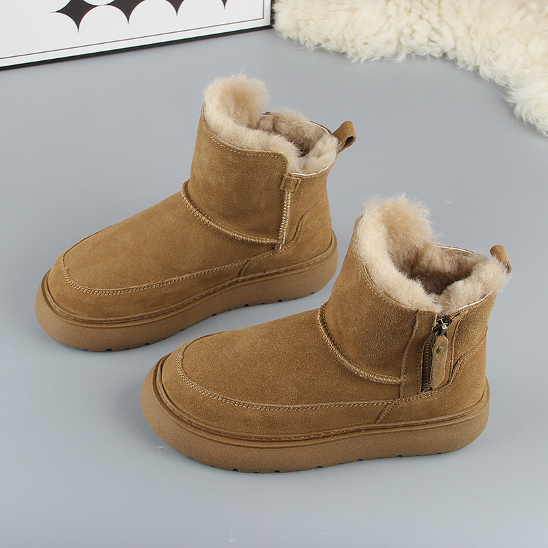 侧拉链真皮雪地靴女2025新款皮毛一体厚底纯羊毛东北保暖防滑棉鞋,女鞋,时尚雪地靴,淘宝优惠券,粉丝福利购,淘宝优惠卷