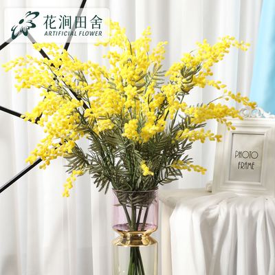 欧式金合欢相思豆仿真花毛绒三叉王樱花田园风格装饰假花厂家