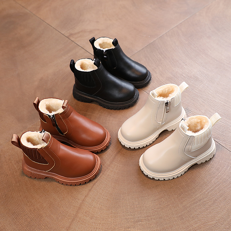 儿童加绒靴子宝宝棉靴2024冬季新款男童大棉鞋女童短靴保暖鞋子