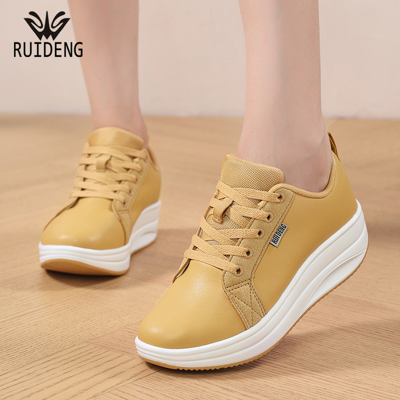 睿登皮面女鞋子坡跟摇摇鞋防滑运动鞋户外旅游鞋女鞋2025冬季新款