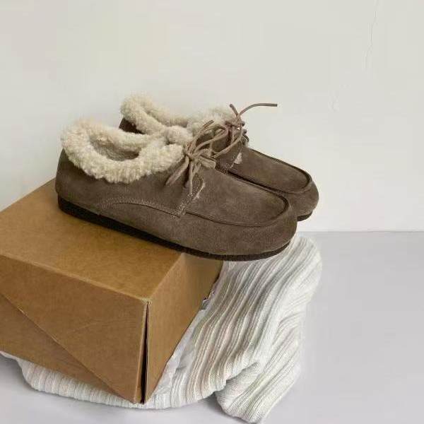 TOMBOR韩版复古圆头系带加绒保暖平底勃肯鞋秋冬夹棉雪地靴棉鞋