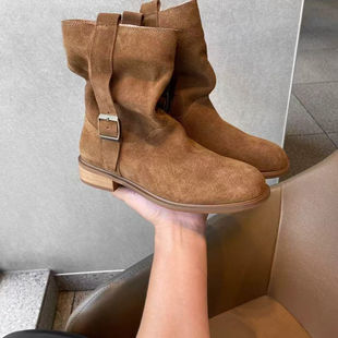 TOMBOR原创德褶皱堆堆靴子女2025新款韩版长筒靴西部牛仔靴骑士靴