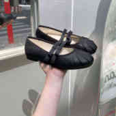 通宝2025年春夏新款 女鞋 韩版 真皮圆头平底浅口蝴蝶结芭蕾舞单鞋