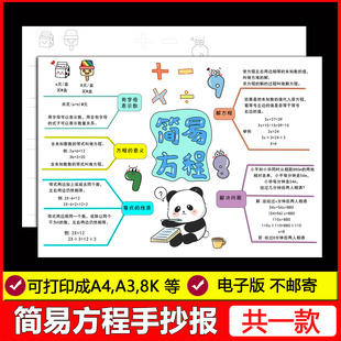 简易方程手抄报模版小学生数学五年级上册第五单元思维导图电子版