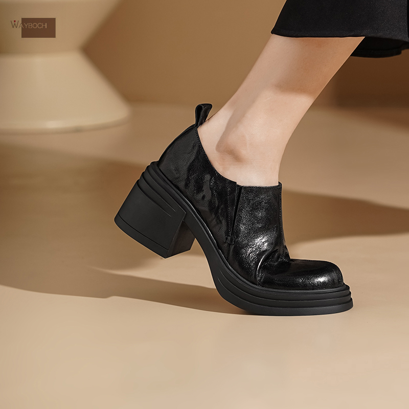 玮保/真皮深口单鞋女高跟防水台