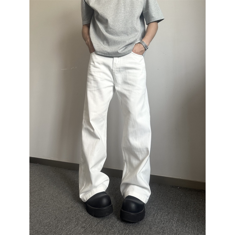 春秋纯白色高级感阔腿长裤休闲百牛仔裤