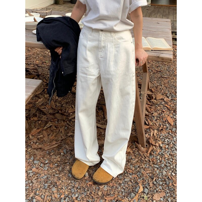 简约韩版基础直筒牛仔裤男女宽松牛仔裤