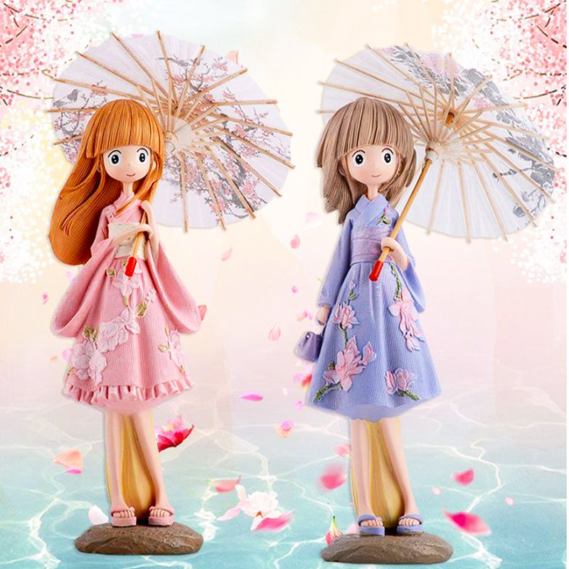 和风日式和服樱花打伞日本摆件侘寂风女孩日系日料店装饰品小摆件