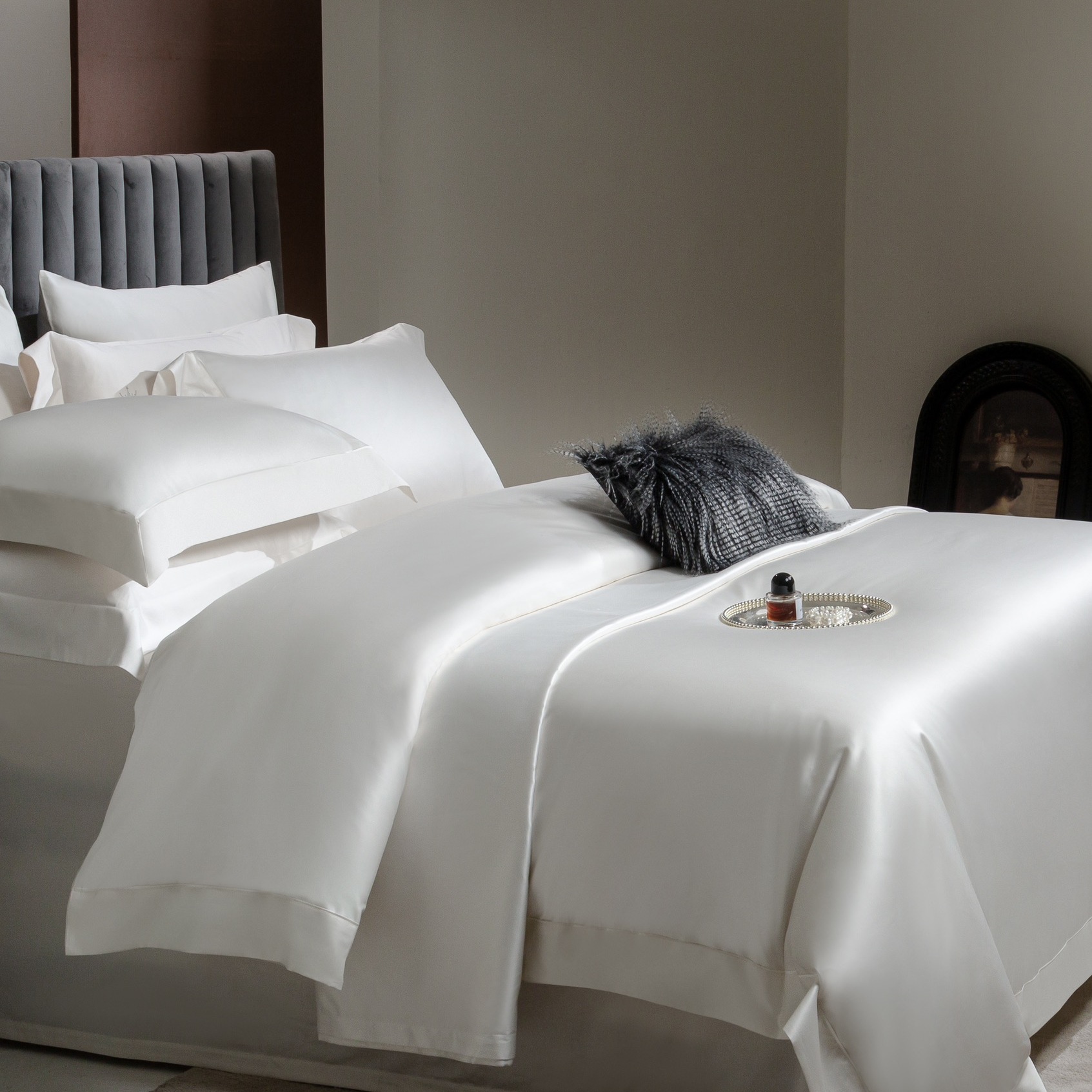 进口奢柔200支美国匹马长绒棉纯棉四件套简约纯色全棉被套床单