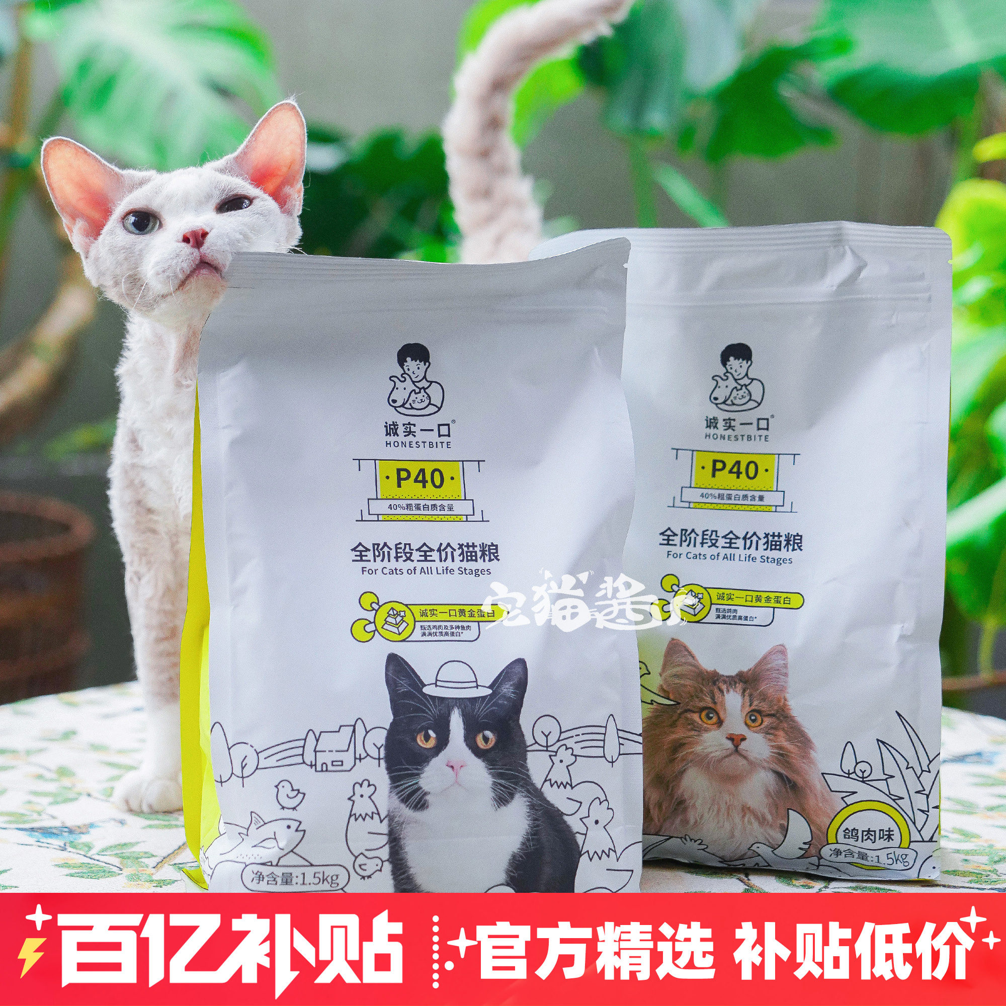 宅猫酱 诚实一口p40无谷高蛋白全价成幼猫粮营养长肉猫主粮1.5kg