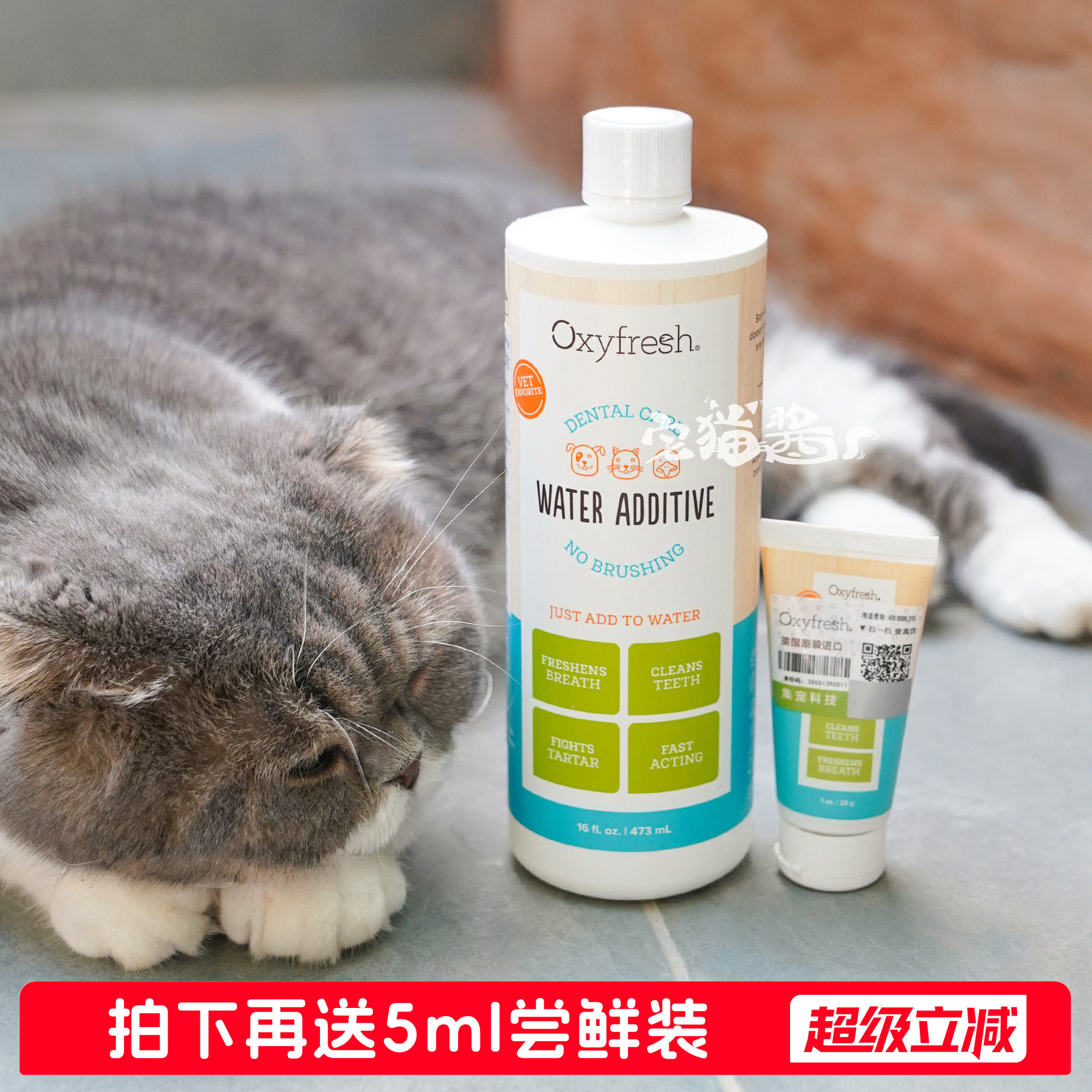 宅猫酱Oxyfresh奥可亲宠物洁齿水氧亲新漱口水口腔清洁口臭牙结石 - 实物图