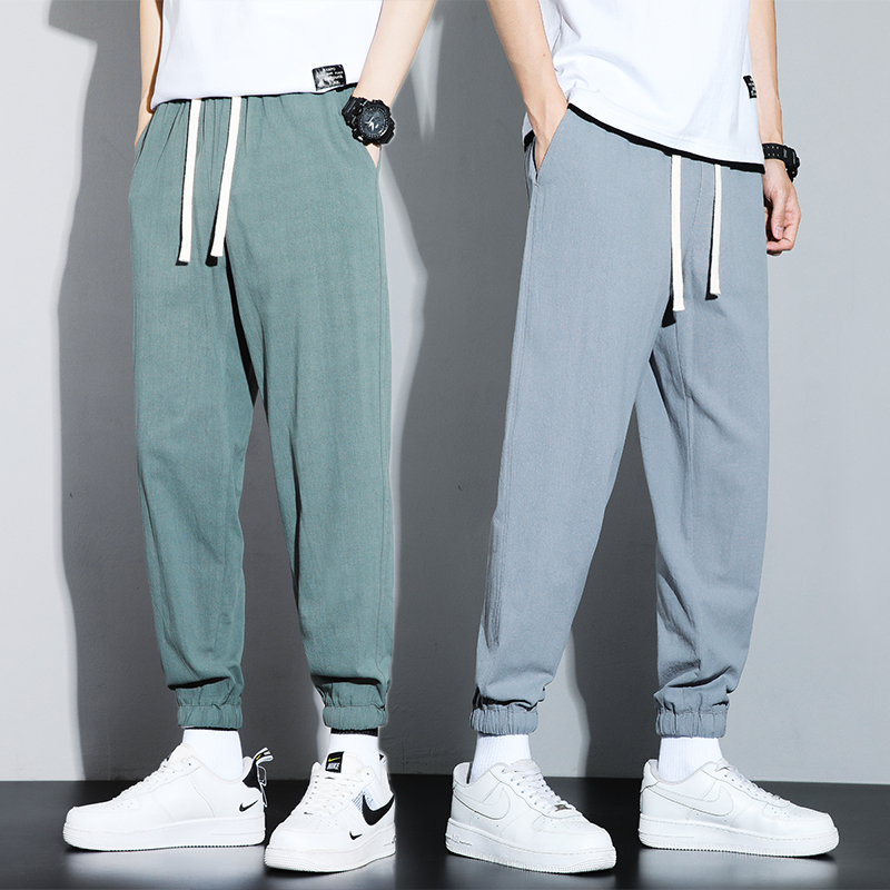 小脚亚麻男裤束脚休闲九分裤