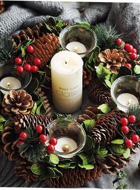 Pinecone Christmas Advent Wreath Candle Holder Gift 耶诞烛台