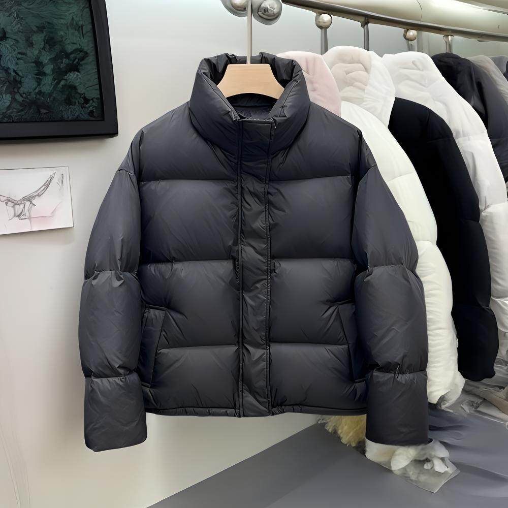 羽绒服女短款95白鸭绒女款新款立领小个子黑色加厚面包服保暖外套