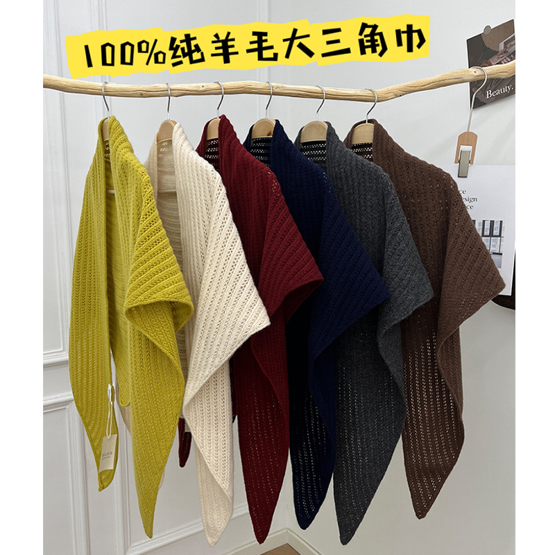 进口澳洲纯羊毛大三角巾秋冬外搭