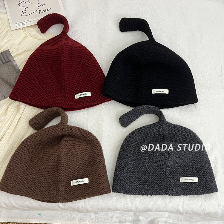100%羊毛象鼻帽子女2025新款冬季韩版百搭包头趣味针织冷帽女潮